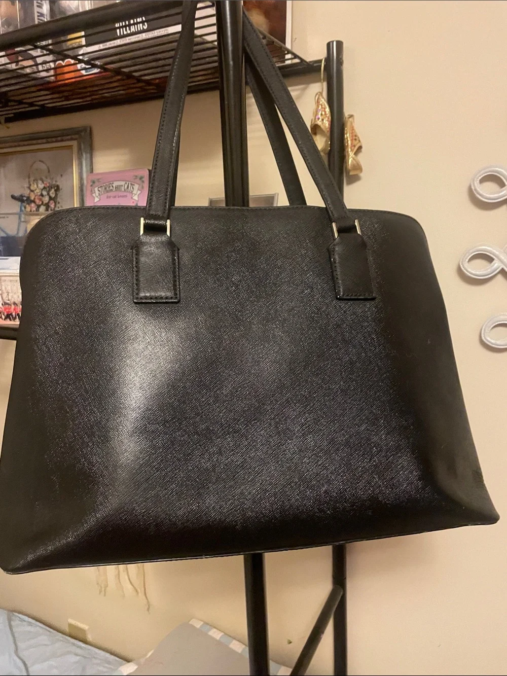 kate spade Black Saffiano Satchel with Gold Logo